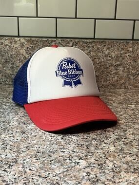 Pabst Blue Ribbon (PBR) 90's Authentic Vintage Blue Mesh Snapback Trucker Hat